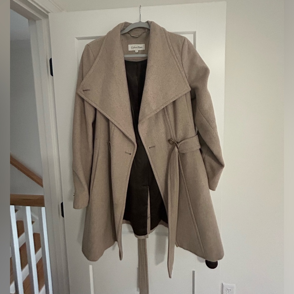 Calvin Klein wool tan wrap coat